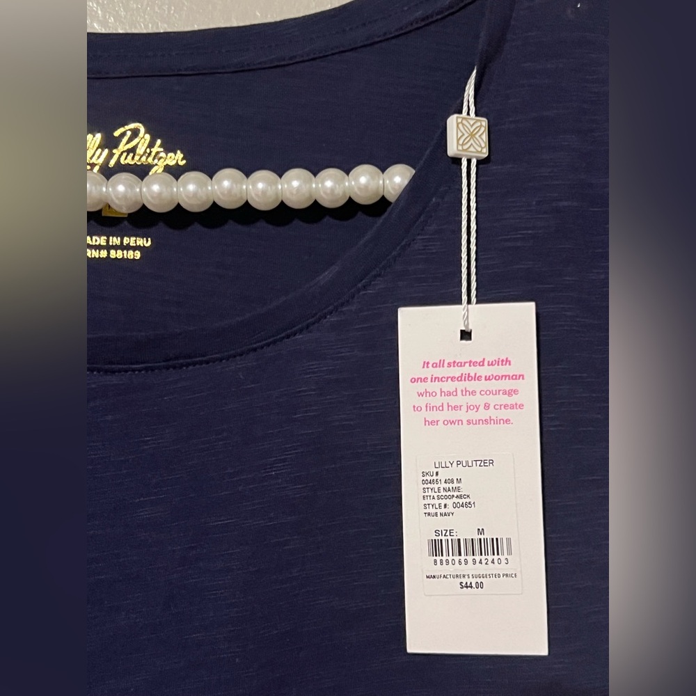 Lilly Pulitzer Etta Scoop Neck Top in True Navy - Picture 7 of 8